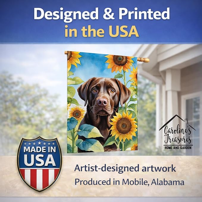 Caroline's Treasures DAC6110CHF Labrador Retriever in Sunflowers House Flag Large Porch Sleeve Pole Decorative Outside Yard Banner Artwork Wall Hanging, Polyester, House Size, Multicolor