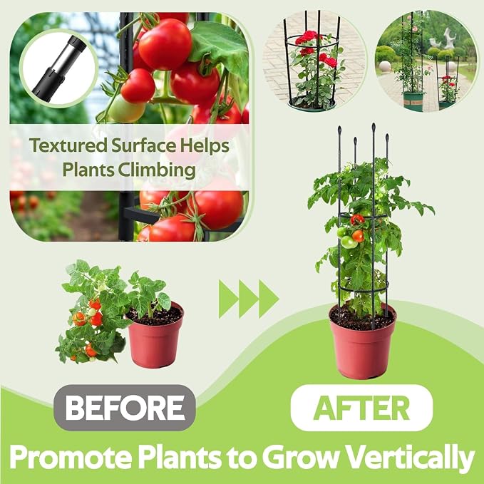 2 Pack Tomato Cages for Garden - Heavy Duty Tomato Trellis for Climbing Plants Outdoor & Indoor - 63 Inch Adjustable Tall Plant Cage & Support Garden Stakes for Pots Vegetables Flowers Fruits Vines