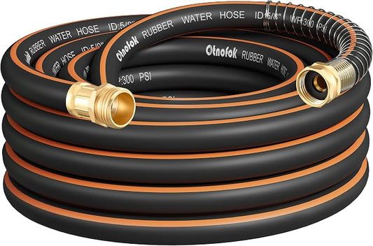 Heavy Duty Garden Hose 30 ft x 5/8", 5-Layer Hybrid Rubber Water Hose with 3/4" Swivel Brass Male to Female Fittings, 1000 PSI Burst, No-kink for Lawn, Backyard, Black & Orange