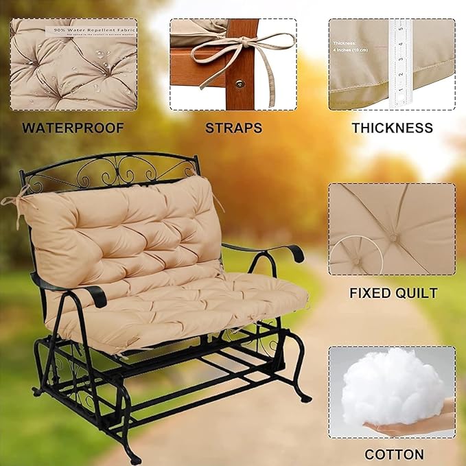 Swing Cushion Replacement Outdoor Porch Waterproof Bench Cushion 2-3 Seater Washable Bench Replacement Cushions for Outdoor Patio Porch Swing Cushions