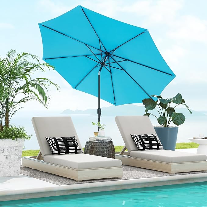 Giantex 10ft Outdoor Patio Umbrella, Market Table Umbrella with Tilt Adjustment and Crank, 180G Polyester, Garden Canopy for Deck Backyard Pool Indoor Outdoor (Blue)