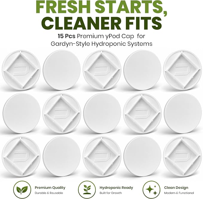 15-Pack Pod Caps Compatible with Gardyn Hydroponic System - White PETG Opaque Covers for Indoor Gardening - Custom Fit Light Blocking Lids