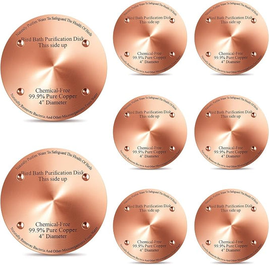 MorningRo 8 Pcs 4'' Bird Bath Copper Disk, 0.6mm Thick Reinforced 99.99% Pure Copper Disc birdbath Purification Disc, with 4 Point Support for Outdoor Birdbaths Bowls Cleaner (Classic)