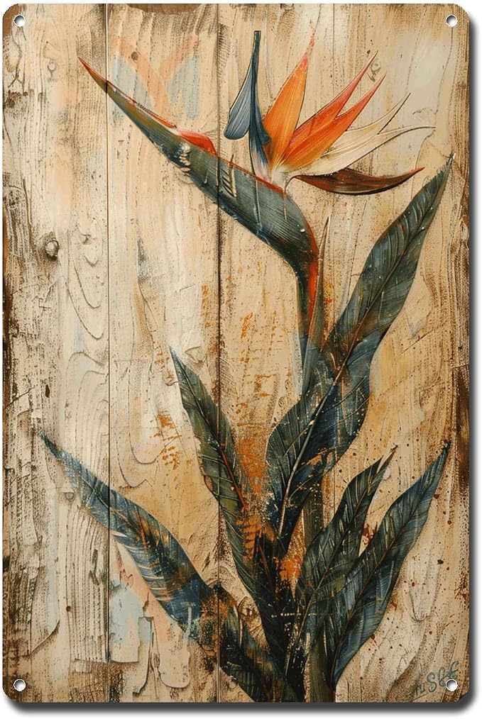 Metal Sign Tin Sign Vintage Wall Art Shabby Chic Bird of Paradise Tin Sign for Distressed Wood Art Vintage Aesthetics and Easy Mounting Boho Decorations for Home for Pub 8×12 Inches