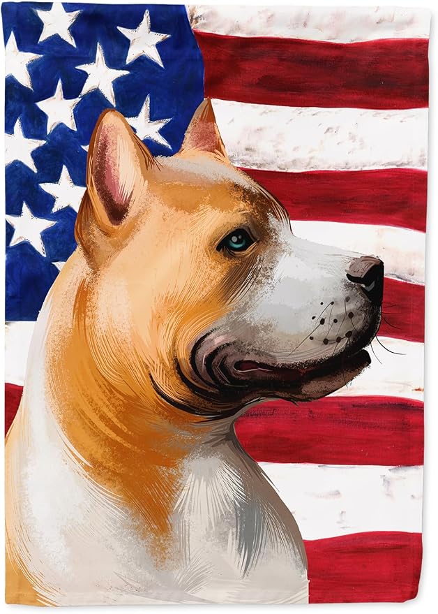 Caroline's Treasures CK6401CHF American Pit Bull Terrier American Flag House Flag Large Porch Sleeve Pole Decorative Outside Yard Banner Artwork Wall Hanging, Polyester, House Size, Multicolor