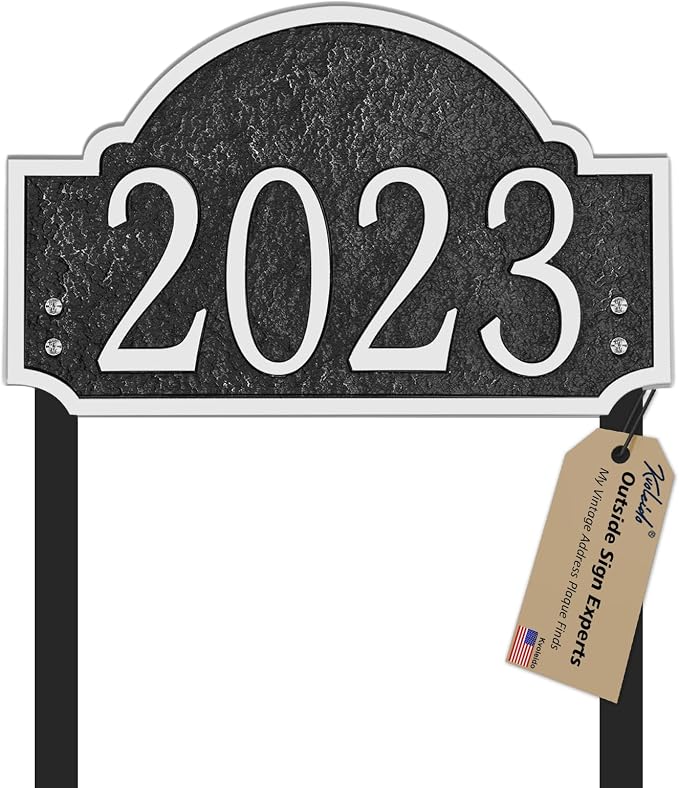 Personalized Address Sign LAWN MOUNTED - Custom House Number Sign Plaque,Address Plaque,House Numbers for Lawn Outside,Yard,Ground,Garden,Drive Way Free Standing with Stakes Metal (Silver)