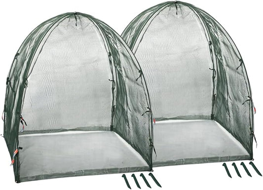NuVue Products 25202 Pop-Up Garden Netting Animal and Bug Guard Covers with Ground Spikes, Mesh Plant Cover Tents for Pest and Animal Control, Pack of 2,Green, 28" x 28" x 30"