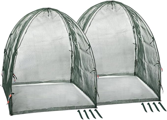 NuVue Products 25203 Pop-Up Garden Netting Animal and Bug Guard Covers with Ground Spikes, Mesh Plant Cover Tents for Pest and Animal Control, Pack of 2, Green, 36" x 36" x 38"