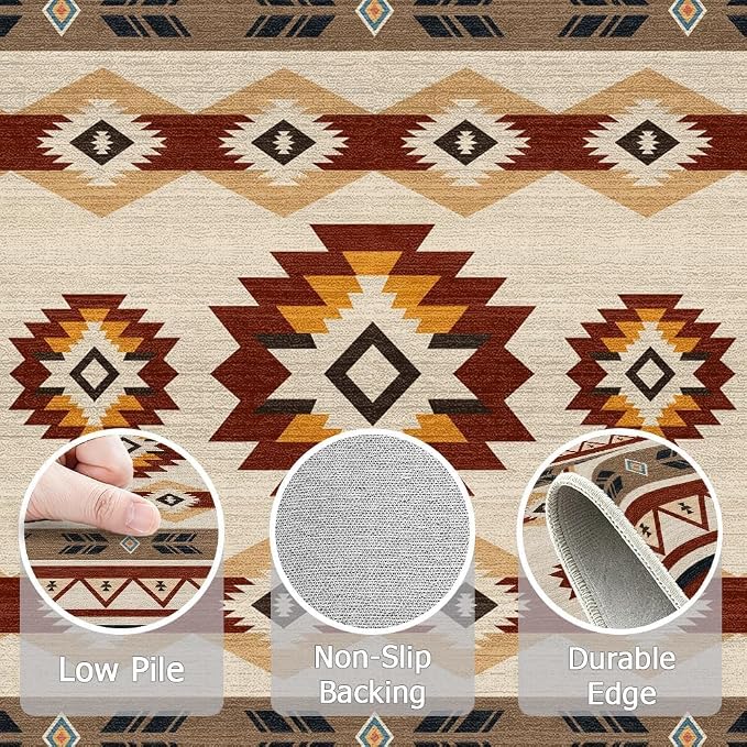 6x9 Western Aztec Area Rug for Living Room Bedroom Southwestern Boho Large Rug Machine Washable Non-Slip Carpet for Dining Room Office