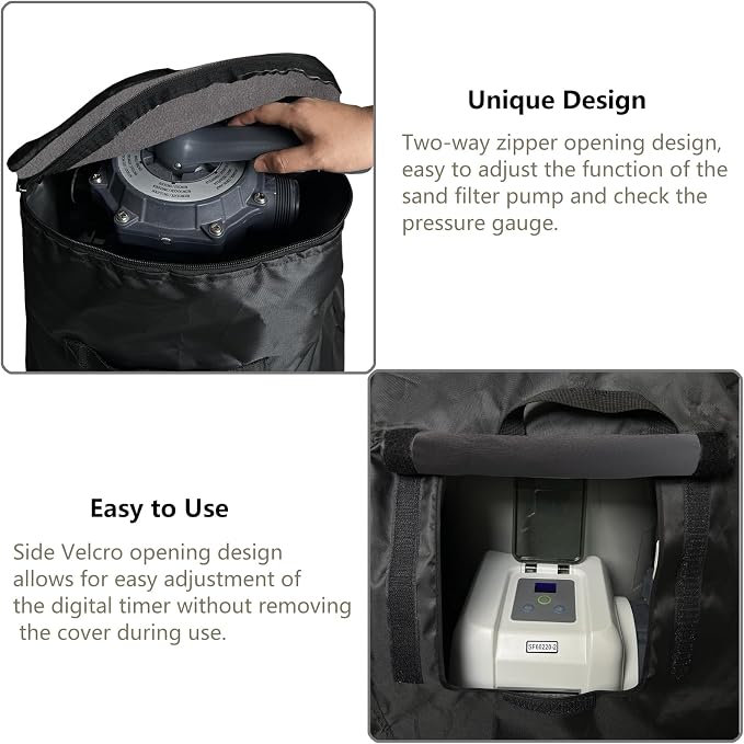 Sand Filter Pump Cover,600D Waterproof Oxford Fabric Above Ground Pool Pump Cover,Suitable for Most 8-16 Inch Sand Filter Pump on Market (Plush Lining)