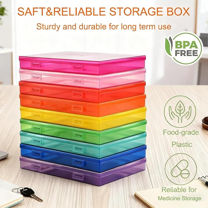 ALINK Photo Storage Box 5" x 7" with Handle, 18 pcs Inner Photo Container Organizer and Craft Keeper, Portable Picture Case with Label for Arts, Crafts, Sewing, Stickers, Office Supplies - Colored