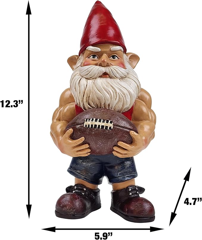 Better Office Products Garden Gnome Statue, 12" Height, Handcrafted Waterproof, UV-Resistant Polyresin Lawn Patio Porch Ornament Decoration (Muscled Football Player with Glowing Solar Light)