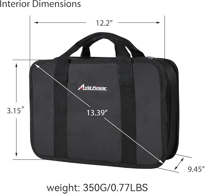 AVID POWER Tool Bag, 12 Inch Tool Storage Carrying Case, Suitable for Cordless Drill, Tire Inflator, Impact Wrench, Soft Canvas Power Tool Pouch with Mesh Dividers & Double Zipper