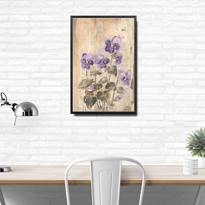 Metal Sign Tin Sign Vintage Wall Art Antique Garden Violets Tin Sign for Vintage Wall Art Rustic Elegance and Corrosion Resistant Alum Wall Art for Club 12×16 Inches with Metal Frame