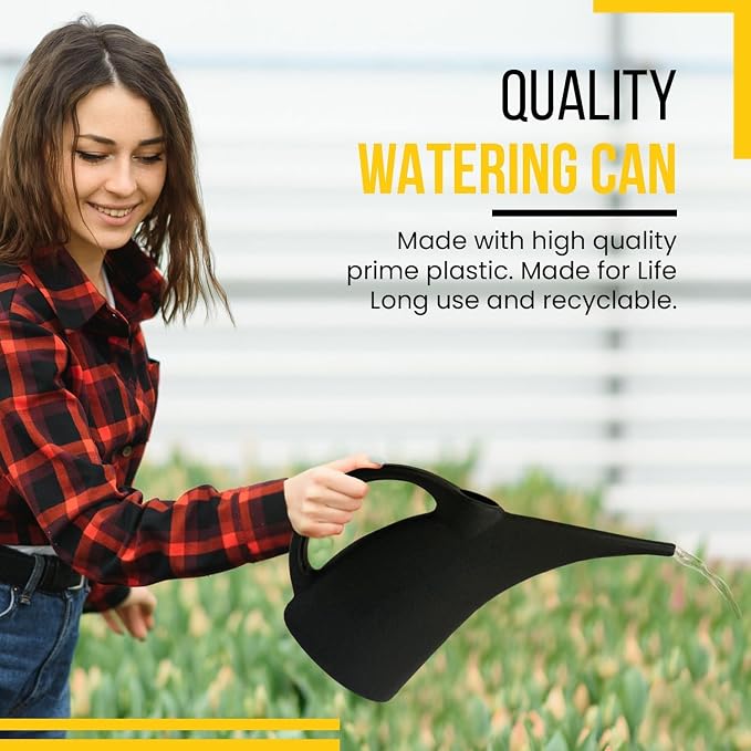 2 Pack Watering Can 1/2 Gallon - Small Watering Can for Indoor Plants - Outdoor Watering Can - Black Plant Waterer - Plastic Watering Can for Garden