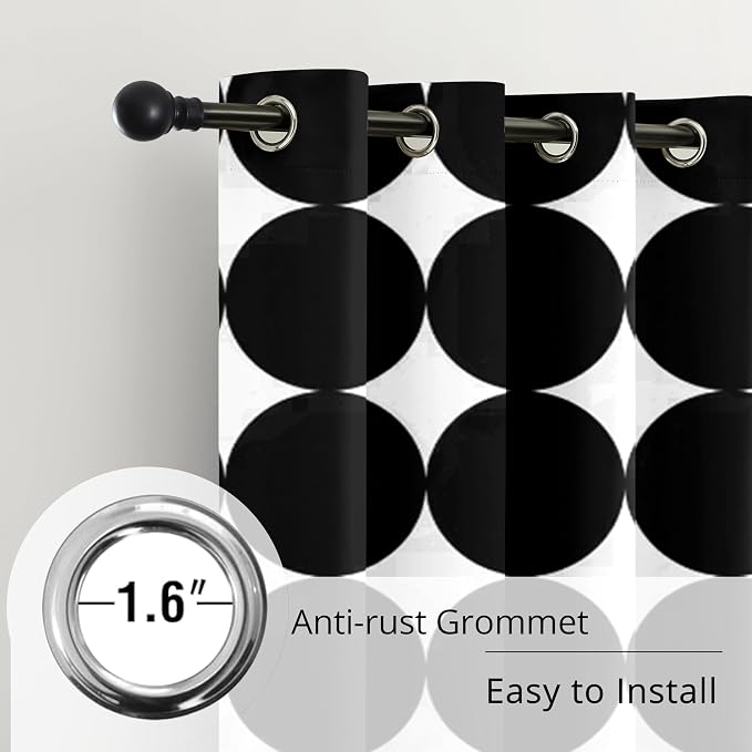 Black and White Polka Dot 100% Blackout Curtains for Bedroom Living Room – Modern Minimalist Dotted Pattern, Thermal Insulated, Noise Reducing, Grommet Drapes, Set of 2 Panels, Each W52xL63