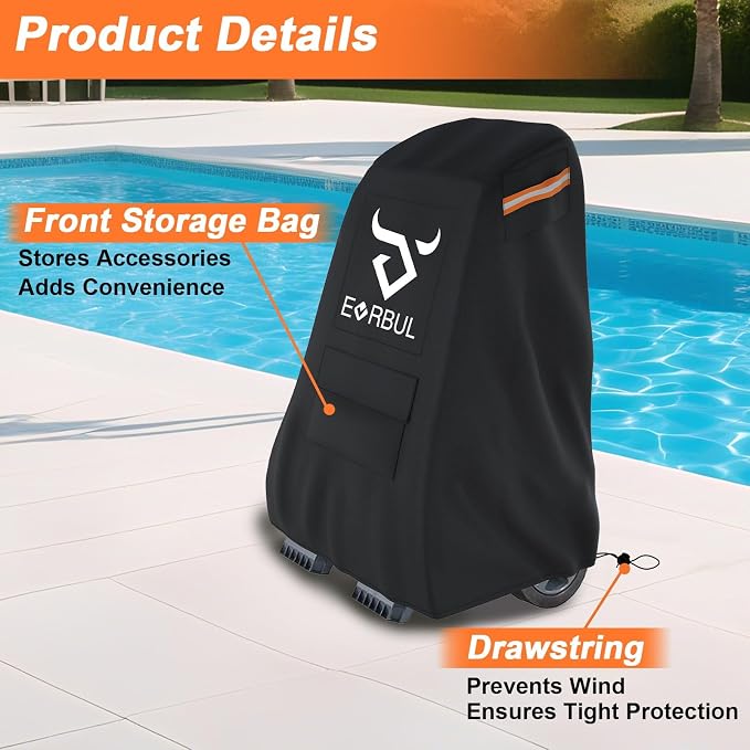 EVRBUL Pool Cleaner Caddy Cover, 26" L x 22" W x 42" H Heavy Duty 420D Waterproof Robotic Pool Caddy Cover with Air Vent, Reflective Strip, Windproof Drawstring