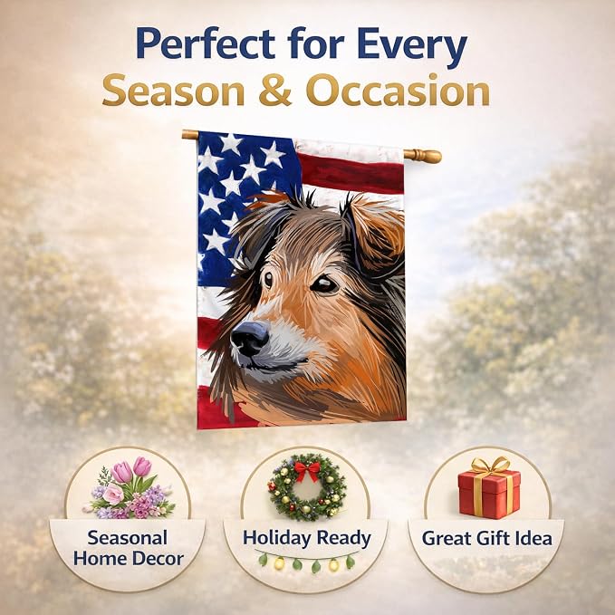 Caroline's Treasures CK6703CHF Shetland Sheepdog Dog House Flag Large Porch Sleeve Pole Decorative Outside Yard Banner Artwork Wall Hanging, Polyester, House Size, Multicolor