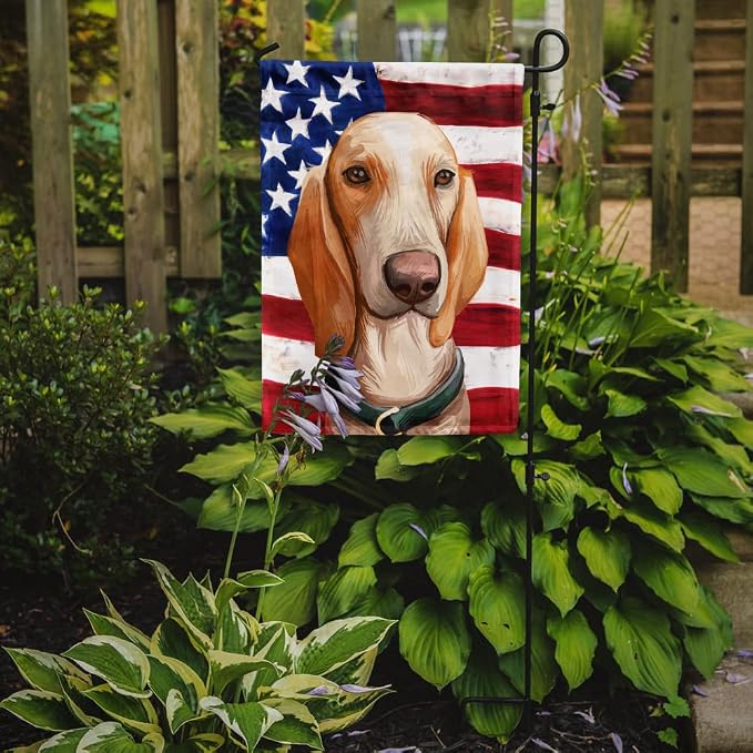 Caroline's Treasures CK6658GF Porcelaine Dog American Flag Garden Flag Mailbox Flag Decorative Yard Flag Banner Outside Patio Artwork Yard Flower Beds, Garden Size, Multicolor