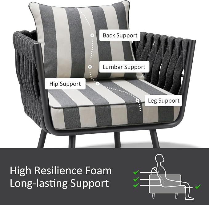 Unimatta Outdoor Patio Chair Cushions Set, 24" x 24"(24x24 Back), Set of 2, Water-Repellent, Fade Resistant, Deep Seat Bottom and Back Cushion for Backyard, Couch, Sofa, Gray Stripe