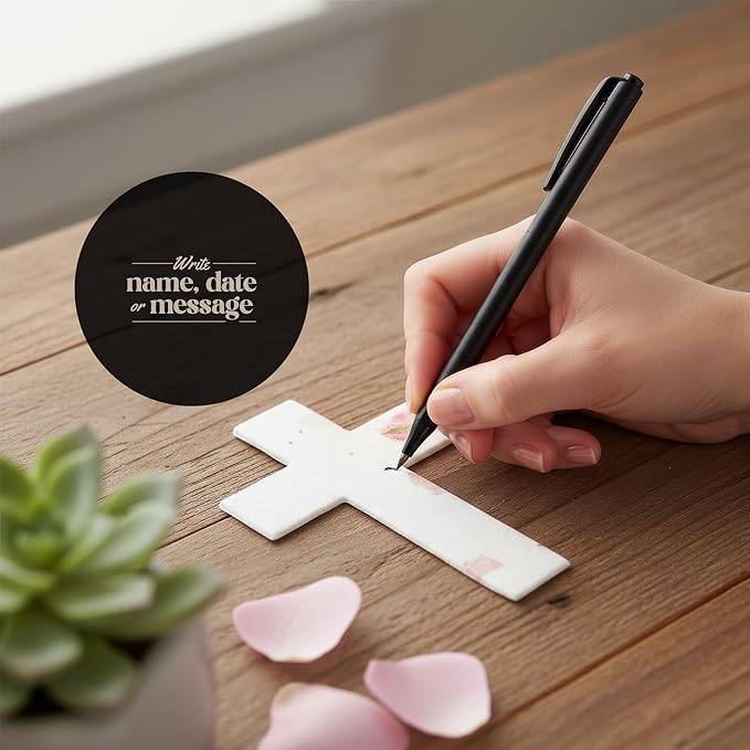Plantable Memorial Gift Tags with Wildflower Seeds – 24 Pack Pink Cross-Shaped Writable Gift Wrap Tags for Funeral Favors, Sympathy Gifts & Celebration of Life Keepsakes