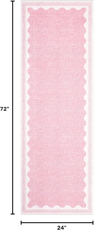2x6 Scalloped Runners Pink Washable Hallways Bedroom Rug | Solid Non Slip Scalloped Bath Runner, Rugs for Bedroom Girls, Rugs for Kitchen Floor Soft Dorm Nursery Carpet for Bedside