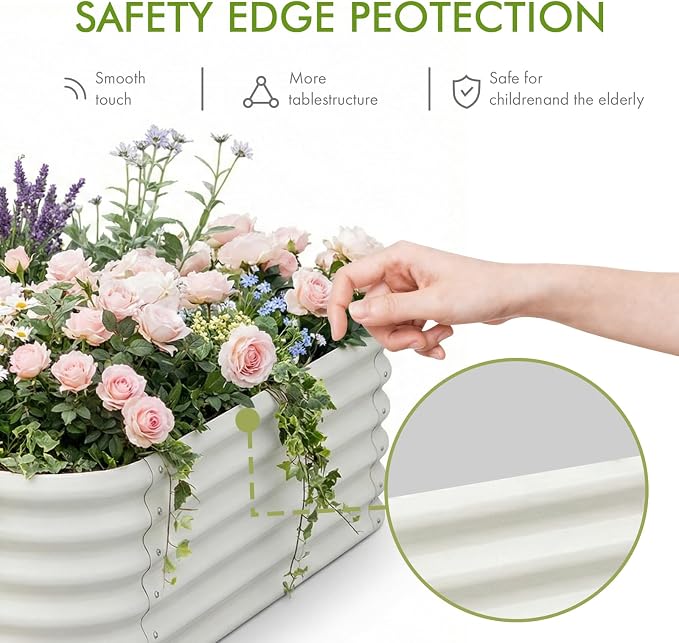 2-Pack 4x1.5ft Galvanized Raised Garden Bed, Outdoor Planter Bed, Metal Planter Box for Gardening and Planting,Milk White