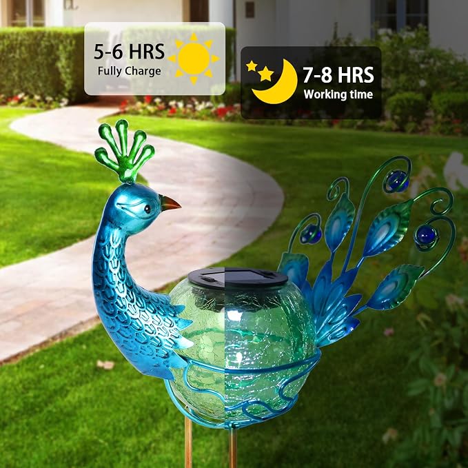 Solar Lantern Outdoor Decorative Waterproof LED Solar Lights Peacock Tabletop Lamp for Outdoor Patio Garden or Housewarming, Mother's Day Gifts