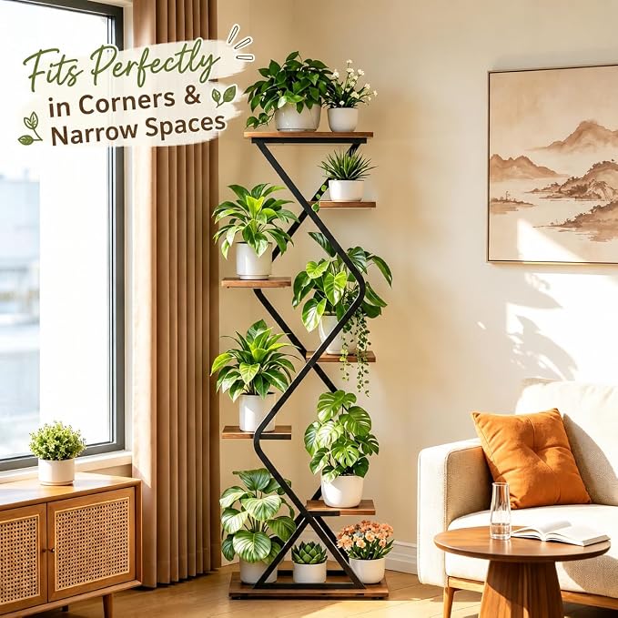 Plant Stand Indoor with Grow Light - 62" Indoor Tall Plant Shelf, 7 Tiered Corner Plant Stands for Multiple Indoor Plants, Metal Plant Holder for Living Room, Space-Saving Vertical Plants Rack, Black