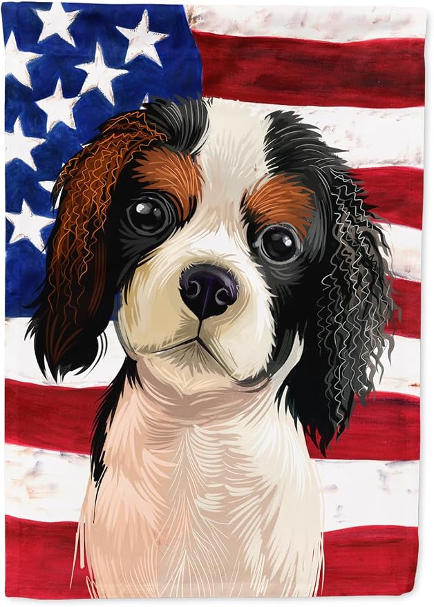 Caroline's Treasures CK6482GF Cavalier Spaniel American Flag Garden Flag Mailbox Flag Decorative Yard Flag Banner Outside Patio Artwork Yard Flower Beds, Garden Size, Multicolor