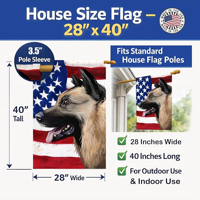 Caroline's Treasures CK6598CHF Kunming Wolfdog American Flag House Flag Large Porch Sleeve Pole Decorative Outside Yard Banner Artwork Wall Hanging, Polyester, House Size, Multicolor