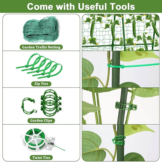 Tidponra Cucumber Trellis for Garden, 34 X 47 Inches A Frame Gardening Trellis with Fabric Raised Garden Bed, Climbing Net and Plant Support Clips for Climbing Plants