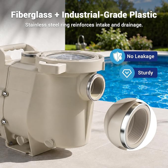 Pool Pump Inground 1HP, 6340 GPH High Flow Self Primming Swimming Pool Pump, 115V/230V, Low Noise, Powerful In/Above Ground Pool Pump with Filter Basket and 2"/1.5" Fittings