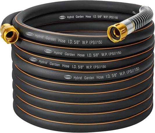 5/8 in. × 50 ft. High Flow Heavy Duty Garden Hose Flexible Hybrid Rubber Water Hose, No Memory Durable Premium Water Hose for Watering, Irrigation, Water Transfer Pump