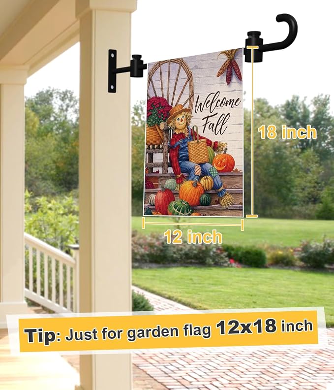 Koutemie Wall Garden Flag Stand Holder Pole with Stoppers for 12 x 18 Outside Small Yard Flags Décor, One Piece Wall Mounted Metal Garden Flag Scroll Hanger for Mailbox Post, Black, 4 Pack