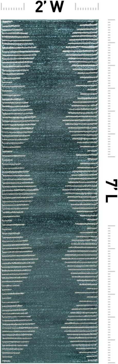 Rugshop Bohemian Stripe Stain Resistant High Traffic Area Rug Teal 2' x 7' | Rectangular, Size 2' x 7', Living Room, Bedroom, Dining Room, Home Office, Kitchen, Entryway, Hallway, Nursery, Kids Room