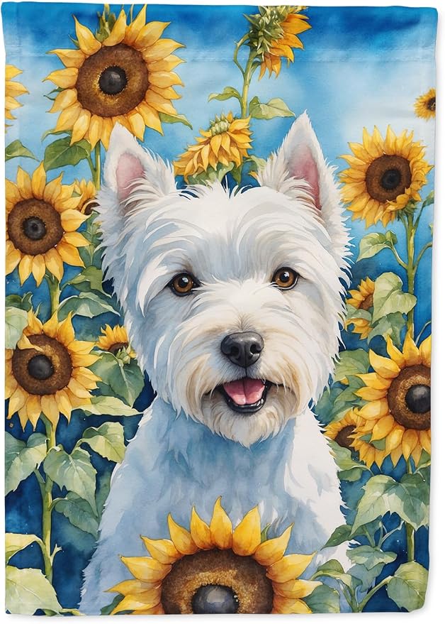 Caroline's Treasures DAC6173CHF Westie in Sunflowers House Flag Large Porch Sleeve Pole Decorative Outside Yard Banner Artwork Wall Hanging, Polyester, House Size, Multicolor