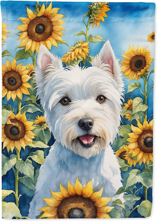 Caroline's Treasures DAC6173CHF Westie in Sunflowers House Flag Large Porch Sleeve Pole Decorative Outside Yard Banner Artwork Wall Hanging, Polyester, House Size, Multicolor