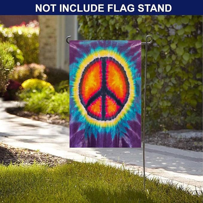 EMMTEEY World Peace Garden Flag Double Sided Burlap Decor 12.5X18 Inch Tie Dye Garden Flag Decorative Small Yard Flags for Outside