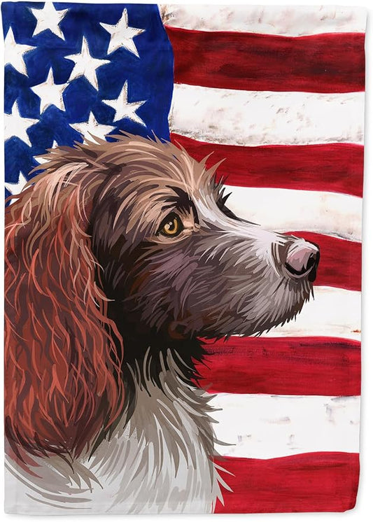 Caroline's Treasures CK6656CHF Pont-Audemer Spaniel Dog American Flag House Flag Large Porch Sleeve Pole Decorative Outside Yard Banner Artwork Wall Hanging, Polyester, House Size, Multicolor