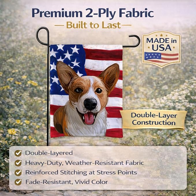 Caroline's Treasures CK6750GF Cardigan Welsh Corgi American Flag Garden Flag Mailbox Flag Decorative Yard Flag Banner Outside Patio Artwork Yard Flower Beds, Garden Size, Multicolor