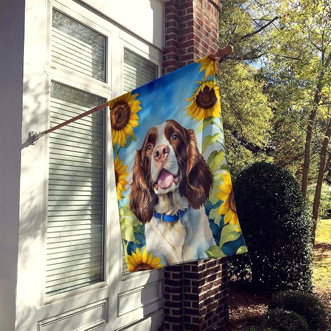 Caroline's Treasures DAC6076CHF English Springer Spaniel in Sunflowers House Flag Large Porch Sleeve Pole Decorative Outside Yard Banner Artwork Wall Hanging, Polyester, House Size, Multicolor