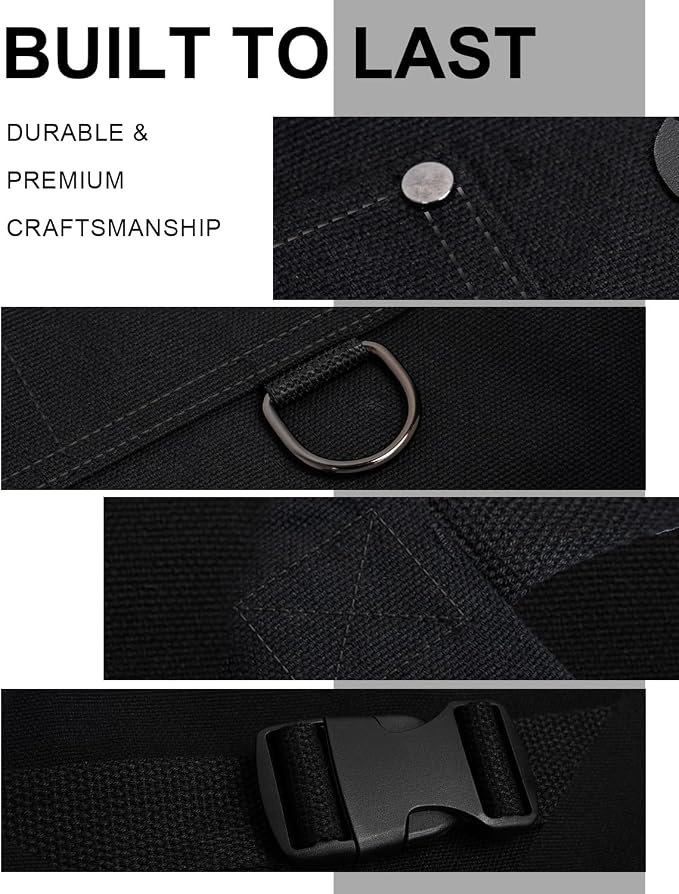 Heavy Duty Canvas Tool Aprons for Men: 6-Pocket, with Quick-Release Buckle, Ergonomic X-Cross Back, Adjustable Waist 28"–71", Mechanics Apron for Men, Ideal for Woodworking, Workshop, DIY & Carpentry