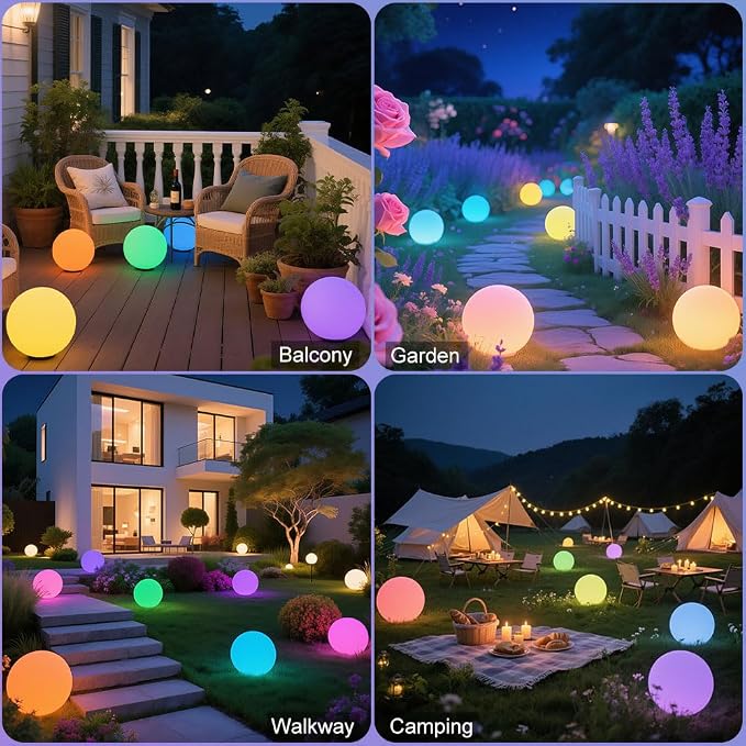 10-in Solar Orb Light, Waterproof Solar Globe Light Outdoor Dimmable RGB Color Changing Solar Garden Ball Light for Outside w/Remote, Landscape Lighting Mood Lamp w/Ground Stake for Yard Poolside Lawn