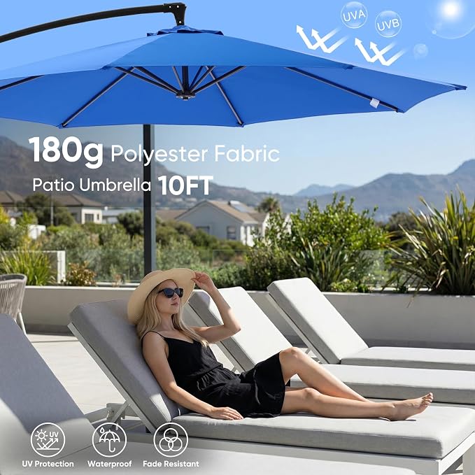 NEWBULIG 10FT Patio Umbrella, Offset Cantilever Outdoor Patio Table Umbrella, UV Protection, Fade Resistant Fabric, Easy Tilt Adjustment for Pool, Deck, Garden, Backyard, Red