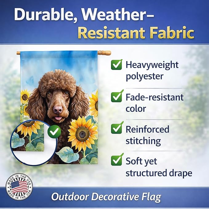 Caroline's Treasures DAC6140CHF Chocolate Poodle in Sunflowers House Flag Large Porch Sleeve Pole Decorative Outside Yard Banner Artwork Wall Hanging, Polyester, House Size, Multicolor