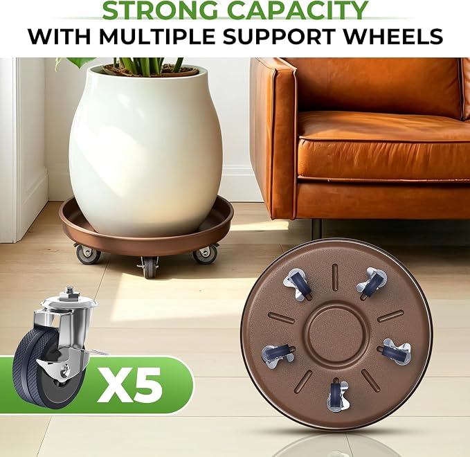 Plant Saucer 16" Rolling Plant Caddy Rolling Plant Stand with Wheels – Heavy Duty Metal, Locking, Sturdy, Rust-Resistant Finish, and Easy to Move, 420 lb Capacity, 2 Pack