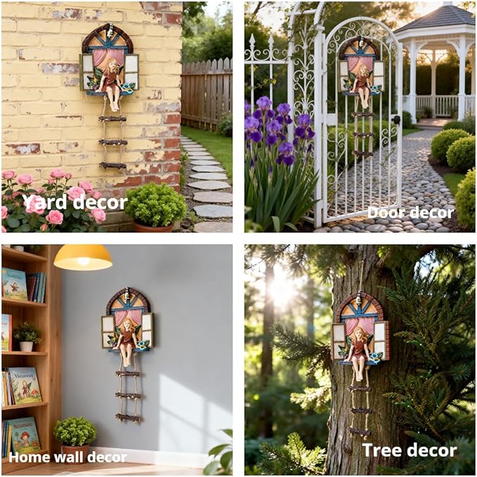Fairy Angel Statue Garden Tree Decoration Resin Angel Figurine Wall Hanging Decor Outdoor Garden Decor for Lawn Yard Patio Windowsill Garden Gifts | Fairy Garden Accessories Angle Tree Hugger Wall Tree Sculpture Elf Figurine Gift for Women Birthday Tha...