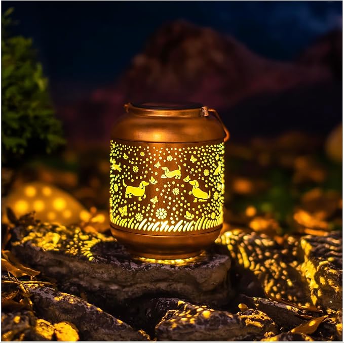 Dachshund Dog Solar Lanterns Outdoor Waterproof Hanging Solar Lights Dog Gifts for Women/Men Metal Decorative LED Lanterns for Garden Decor,Patio,Lawn,Pathway,Yard