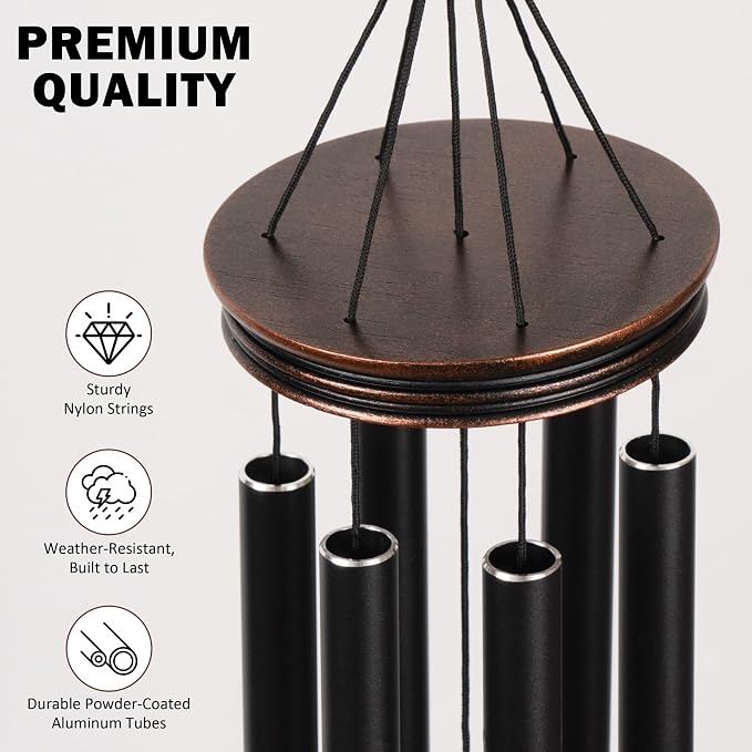 Vanquer Vintage Wind Chimes for Outside Deep Tone - 34'' Wind Chimes Outdoor Clearance, Windchimes Outdoors, Memorial Wind Chimes, Sympathy Gift, Patio, Home Décor, Vintage Black (34" Hummingbird - A)